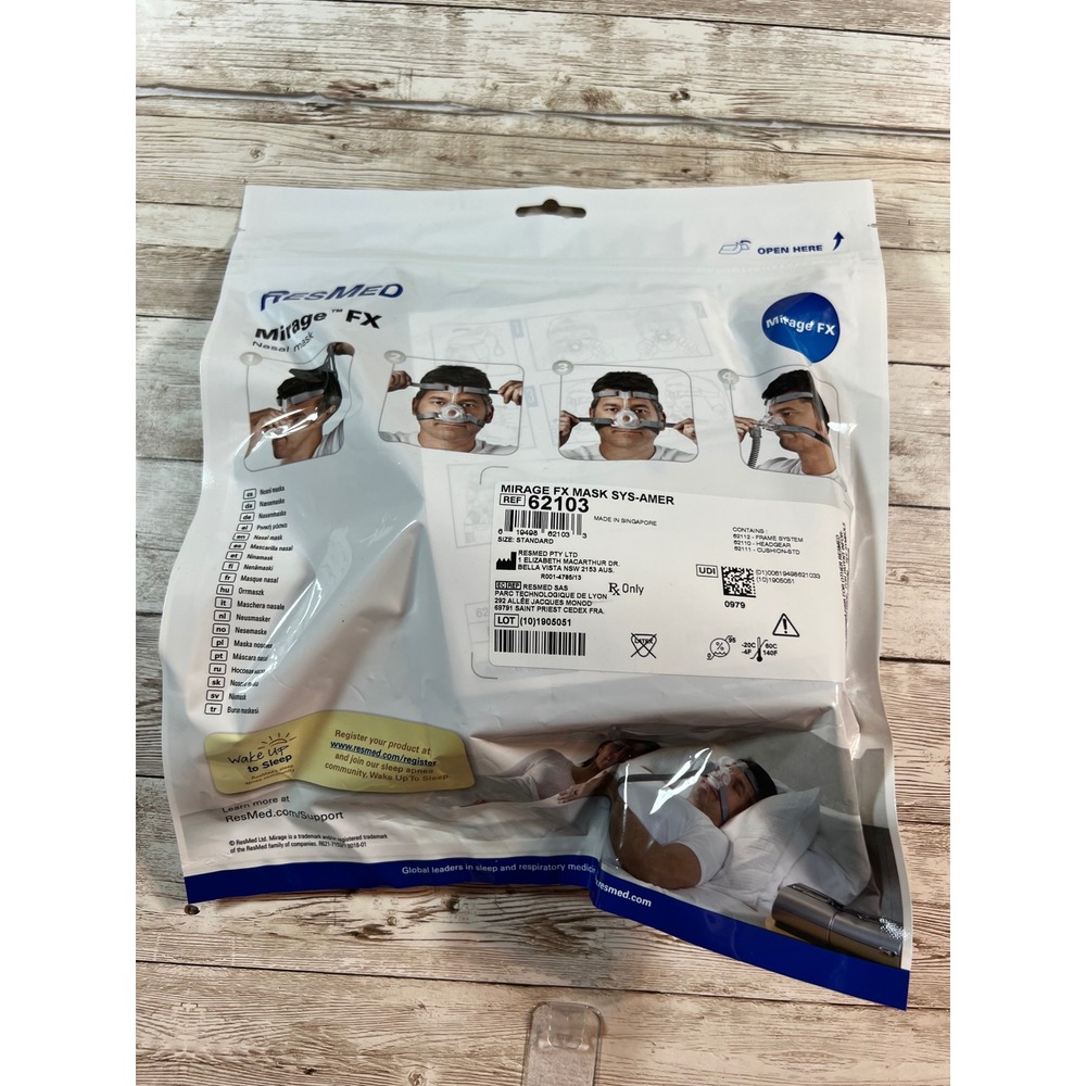 RESMED Mirage FX Nasal Mask System Unisex Standard Clear Gray 62103 NEW